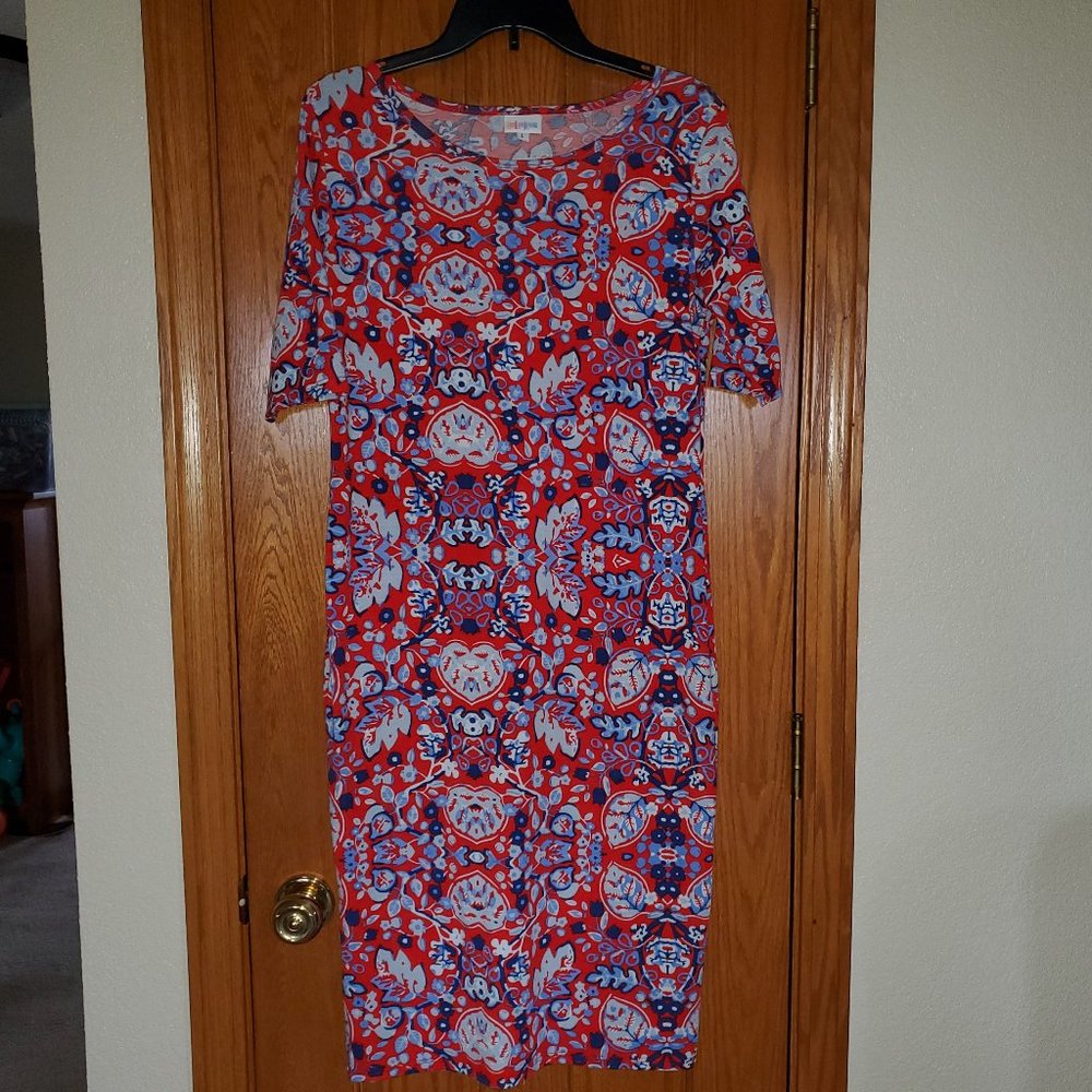 LuLaRoe Julia dress - red, white and blue flowers - Size L